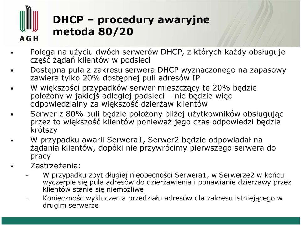 klientów Serwer z 80% puli będzie położony bliżej użytkowników obsługując przez to większość klientów ponieważ jego czas odpowiedzi będzie krótszy W przypadku awarii Serwera1, Serwer2 będzie