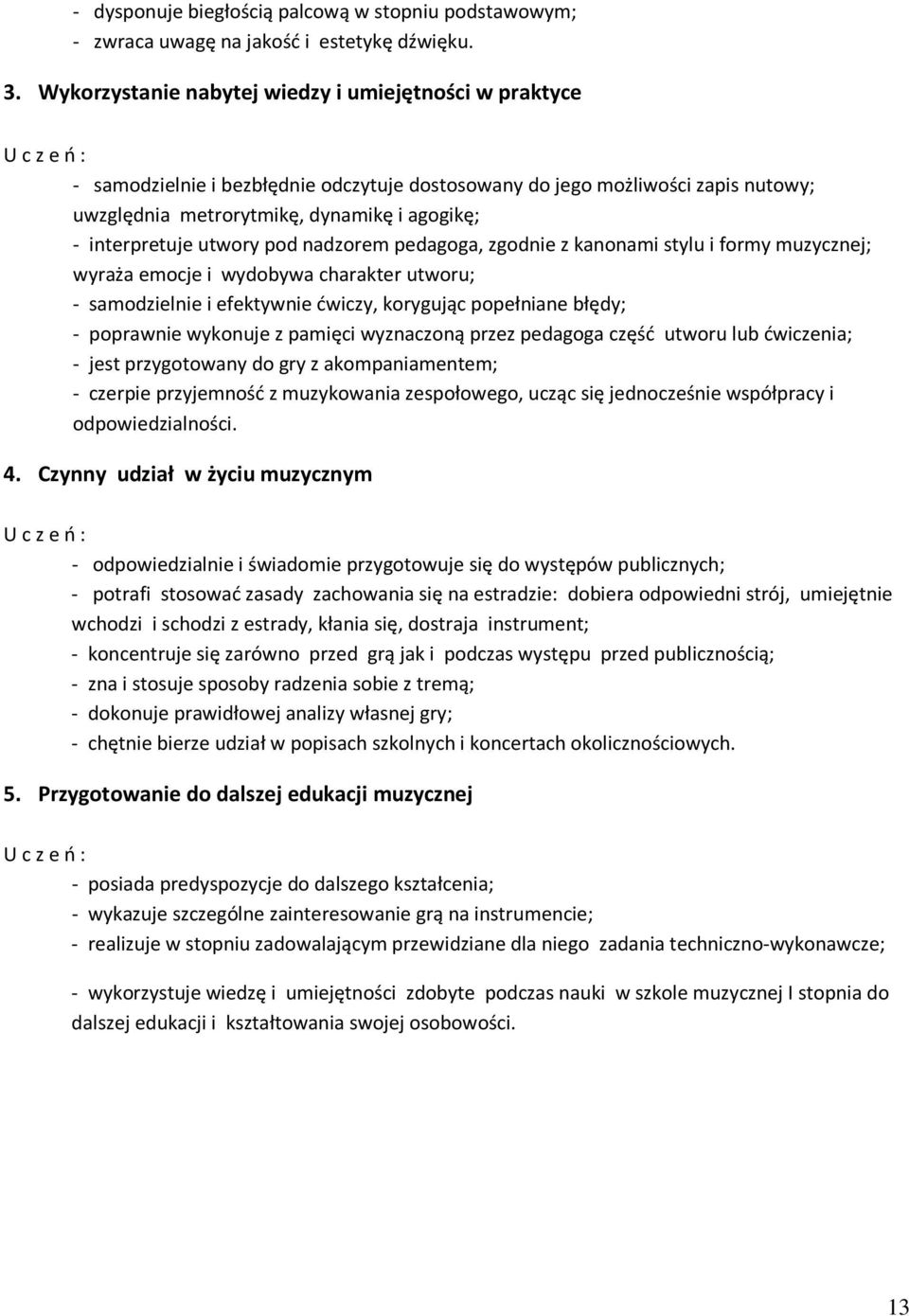 utwory pod nadzorem pedagoga, zgodnie z kanonami stylu i formy muzycznej; wyraża emocje i wydobywa charakter utworu; - samodzielnie i efektywnie ćwiczy, korygując popełniane błędy; - poprawnie