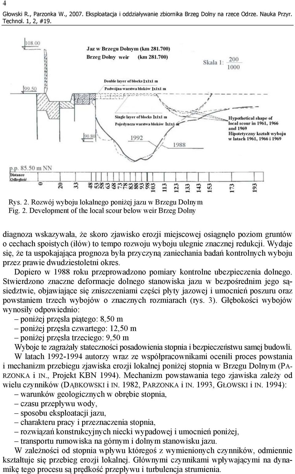 Rozwój wyboju lokalnego poniżej jazu w Brzegu Dolnym Fig. 2.