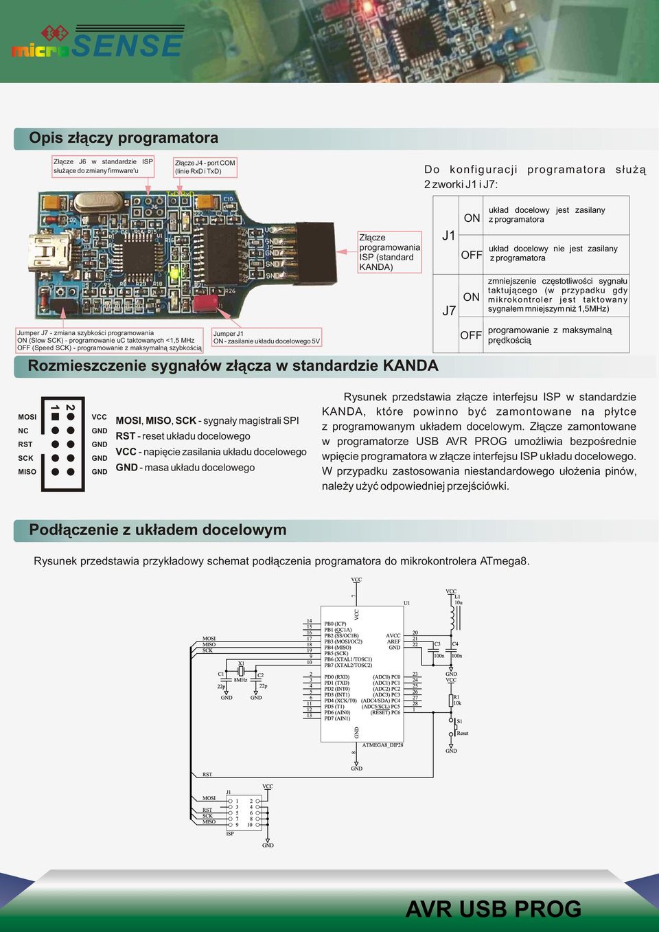 programowania ISP (standard KANDA) Rozmieszczenie sygna³ów z³¹cza w standardzie KANDA J1 J7 ON OFF ON OFF uk³ad docelowy jest zasilany z programatora uk³ad docelowy nie jest zasilany z programatora