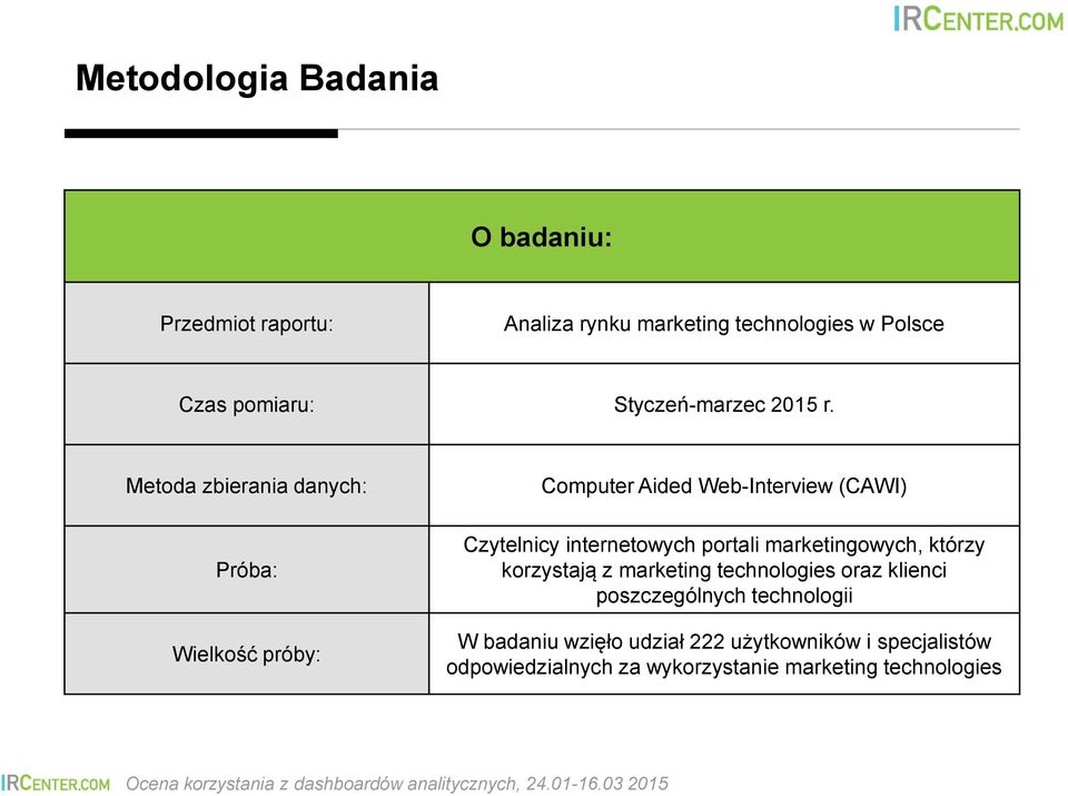 marketingowych, którzy korzystają z marketing technologies oraz klienci poszczególnych technologii W badaniu wzięło udział 222