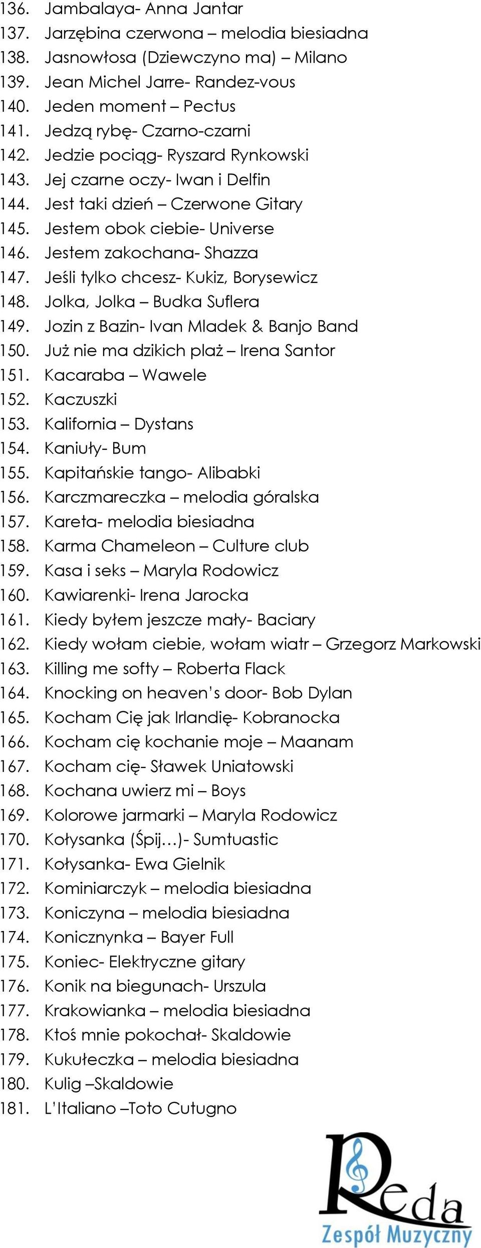 Jestem zakochana- Shazza 147. Jeśli tylko chcesz- Kukiz, Borysewicz 148. Jolka, Jolka Budka Suflera 149. Jozin z Bazin- Ivan Mladek & Banjo Band 150. Już nie ma dzikich plaż Irena Santor 151.