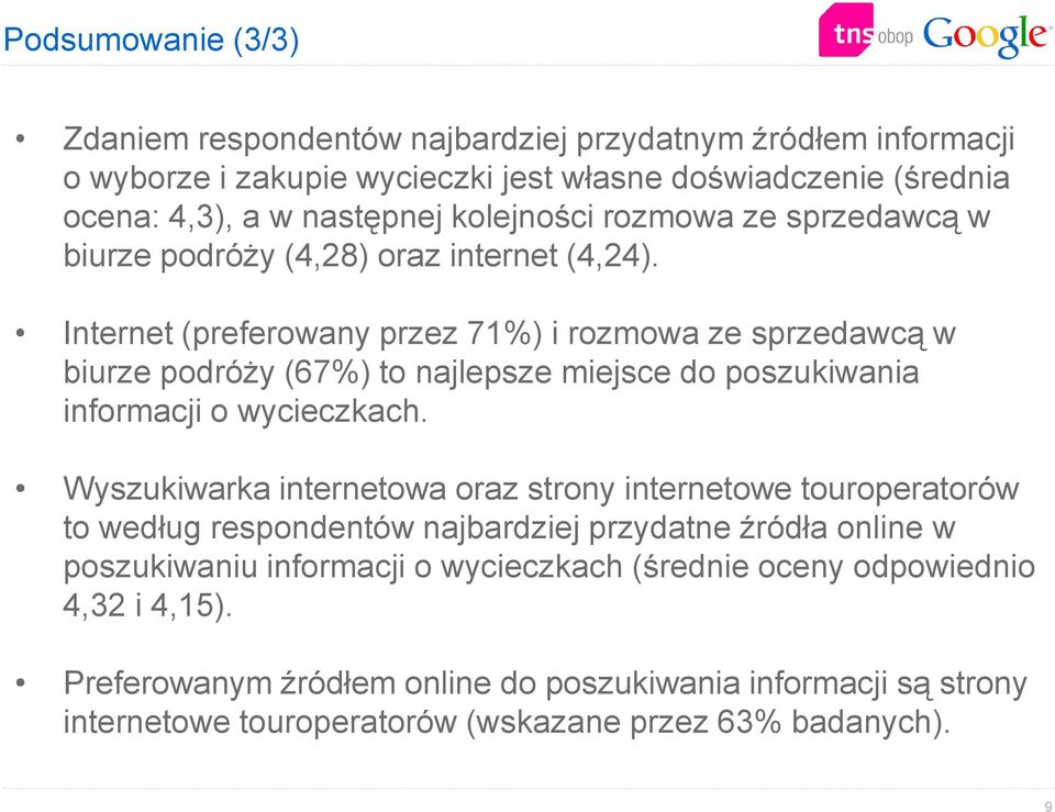 Internet (preferowany przez 71%) i rozmowa ze sprzedawcą w biurze podróży (67%) to najlepsze miejsce do poszukiwania informacji o wycieczkach.
