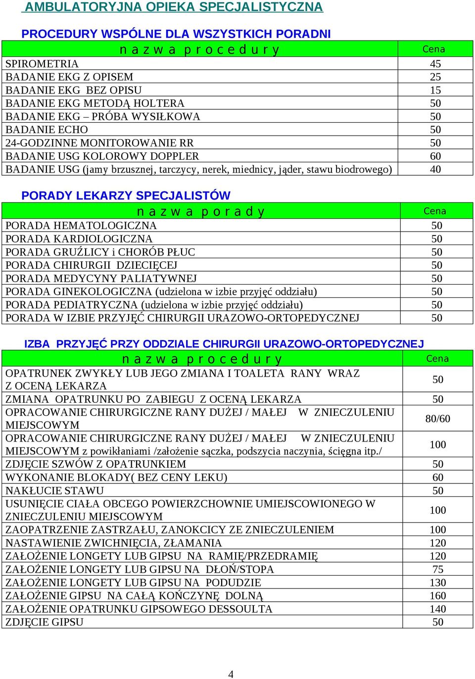 z w a p o r a d y PORADA HEMATOLOGICZNA 50 PORADA KARDIOLOGICZNA 50 PORADA GRUŹLICY i CHORÓB PŁUC 50 PORADA CHIRURGII DZIECIĘCEJ 50 PORADA MEDYCYNY PALIATYWNEJ 50 PORADA GINEKOLOGICZNA (udzielona w