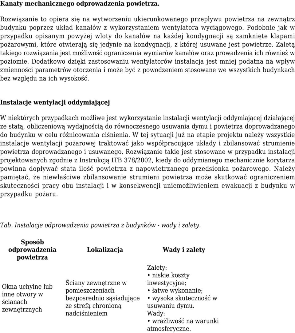 Podobnie jak w przypadku opisanym powyżej wloty do kanałów na każdej kondygnacji są zamknięte klapami pożarowymi, które otwierają się jedynie na kondygnacji, z której usuwane jest powietrze.