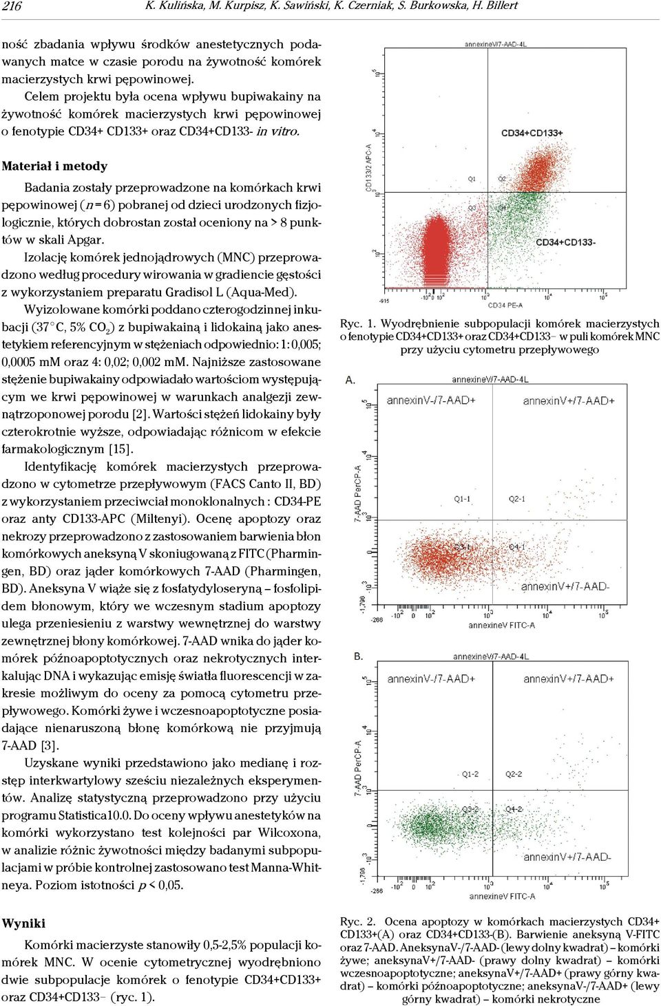 Celem projektu była ocena wpływu bupiwakainy na żywotność komórek macierzystych krwi pępowinowej o fenotypie CD34+ CD133+ oraz CD34+CD133- in vitro.