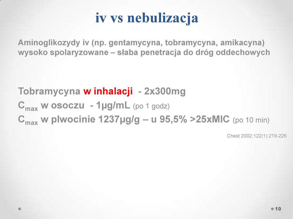 penetracja do dróg oddechowych Tobramycyna w inhalacji - 2x300mg C max w