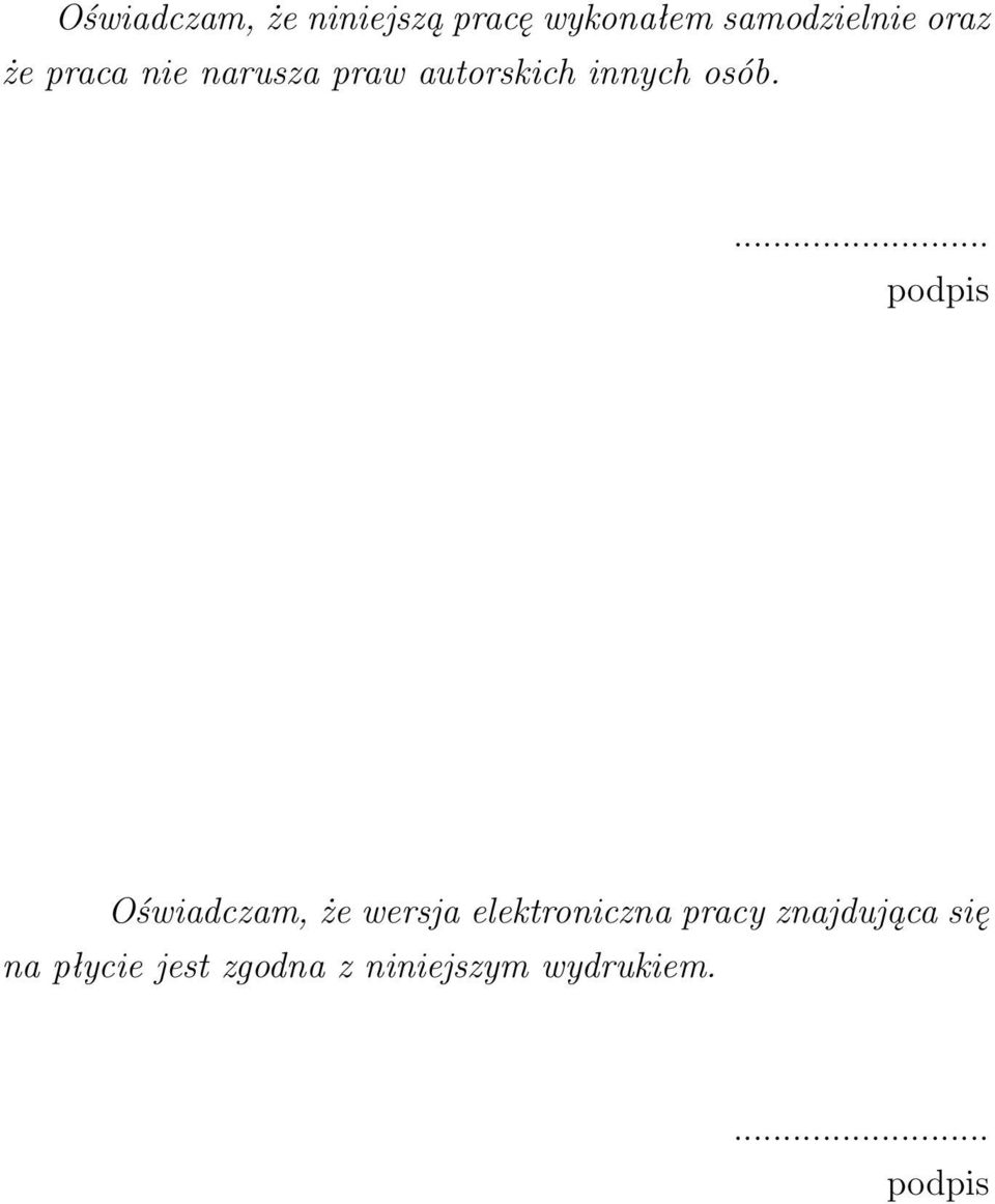 ... podpis Oświadczam, że wersja elektroniczna pracy