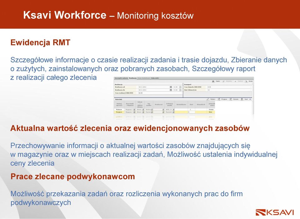 ewidencjonowanych zasobów Przechowywanie informacji o aktualnej wartości zasobów znajdujących się w magazynie oraz w miejscach realizacji