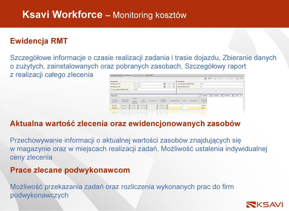 ewidencjonowanych zasobów Przechowywanie informacji o aktualnej wartości zasobów znajdujących się w magazynie oraz w miejscach realizacji