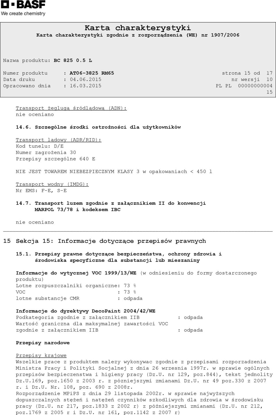 strona 15 od 17 15 Transport żeglugą śródlądową (ADN): nie oceniano 14.6.