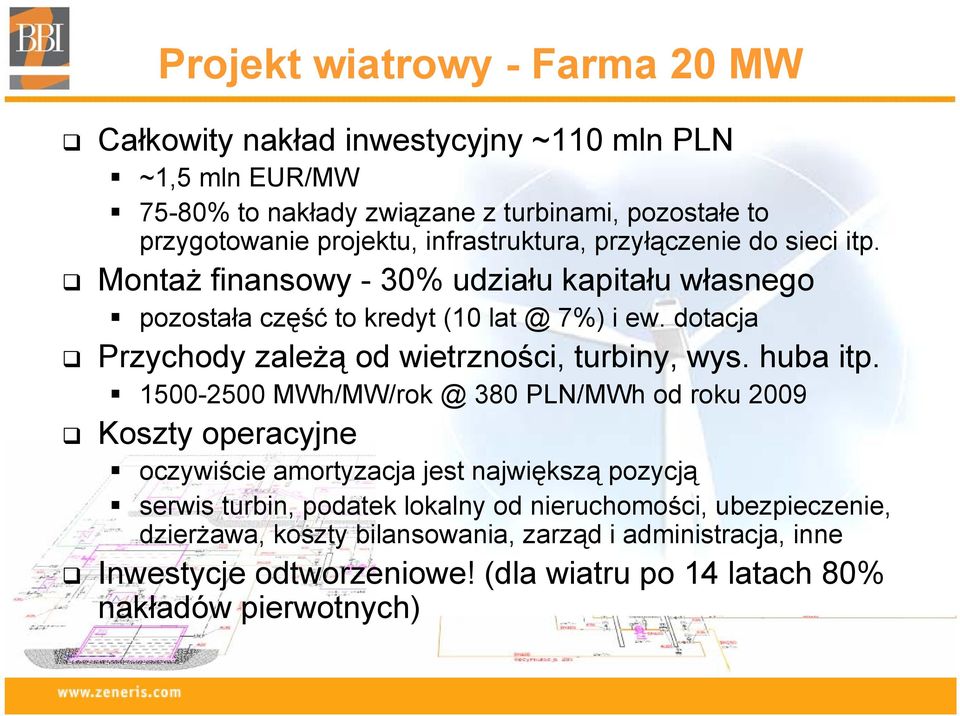 dotacja Przychody zależą od wietrzności, turbiny, wys. huba itp.