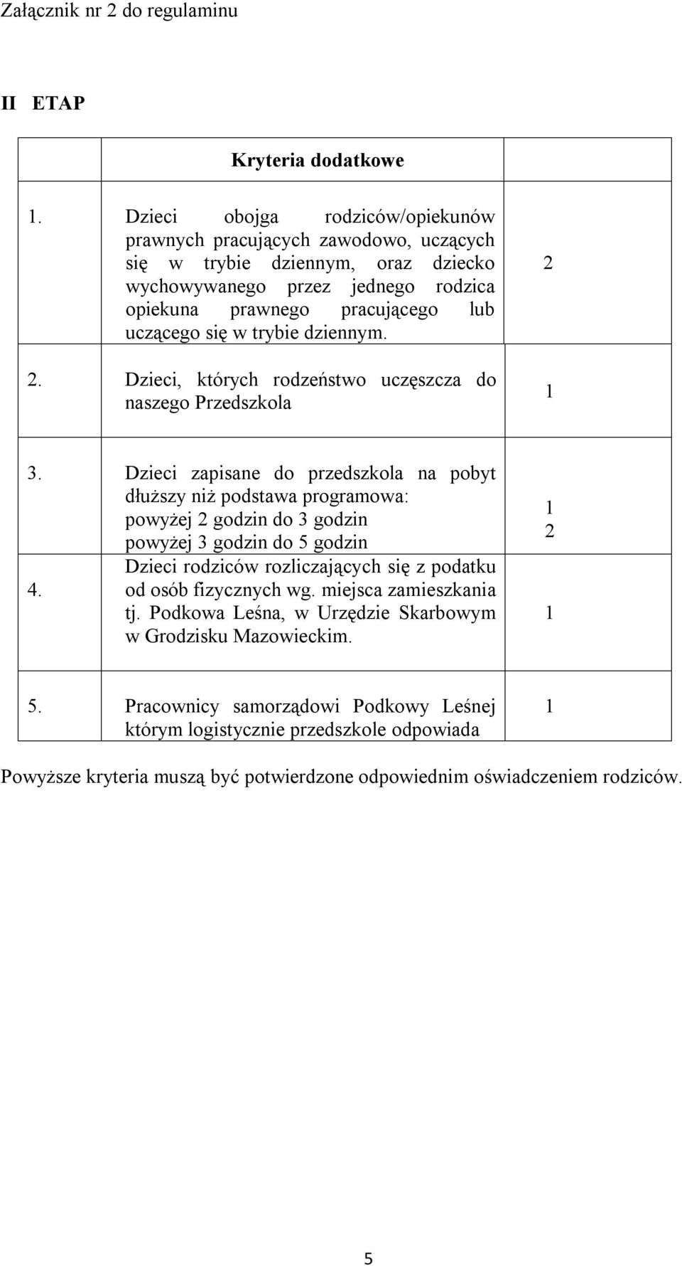 trybie dziennym. 2. Dzieci, których rodzeństwo uczęszcza do naszego Przedszkola 2 3.