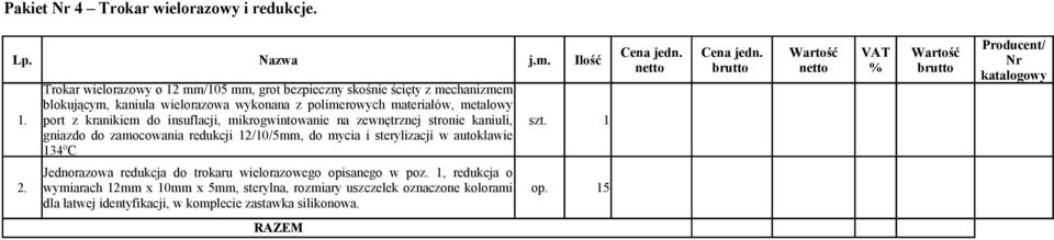 metalowy port z kranikiem do insuflacji, mikrogwintowanie na zewnętrznej stronie kaniuli, szt.