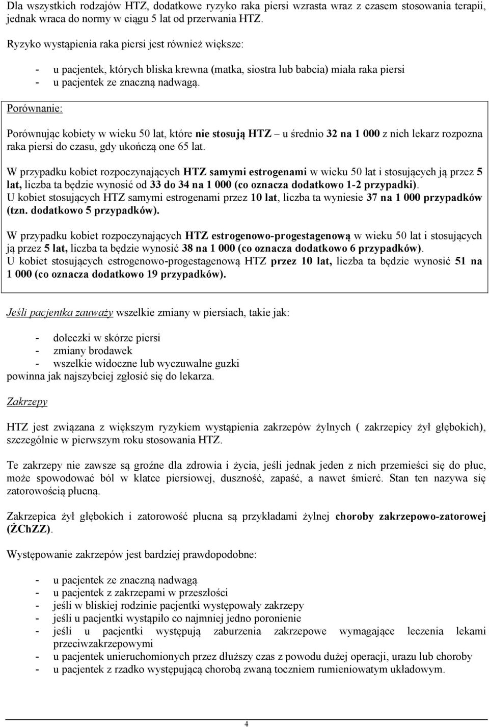 Porównanie: Porównując kobiety w wieku 50 lat, które nie stosują HTZ u średnio 32 na 1 000 z nich lekarz rozpozna raka piersi do czasu, gdy ukończą one 65 lat.