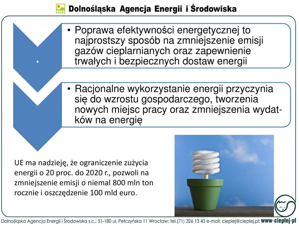gospodarczego, tworzenia nowych miejsc pracy oraz zmniejszenia wydatków na energię UE ma nadzieję, że ograniczenie