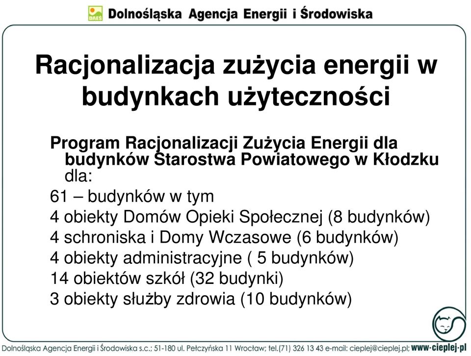 Domów Opieki Społecznej (8 budynków) 4 schroniska i Domy Wczasowe (6 budynków) 4 obiekty