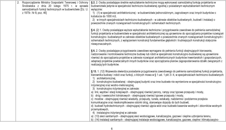 2. Osoby posiadające średnie wykształcenie techniczne mogą wykonywać samodzielną funkcję projektanta w budownictwie jedynie w specjalności techniczno-budowlanej zgodnej z posiadanym wykształceniem