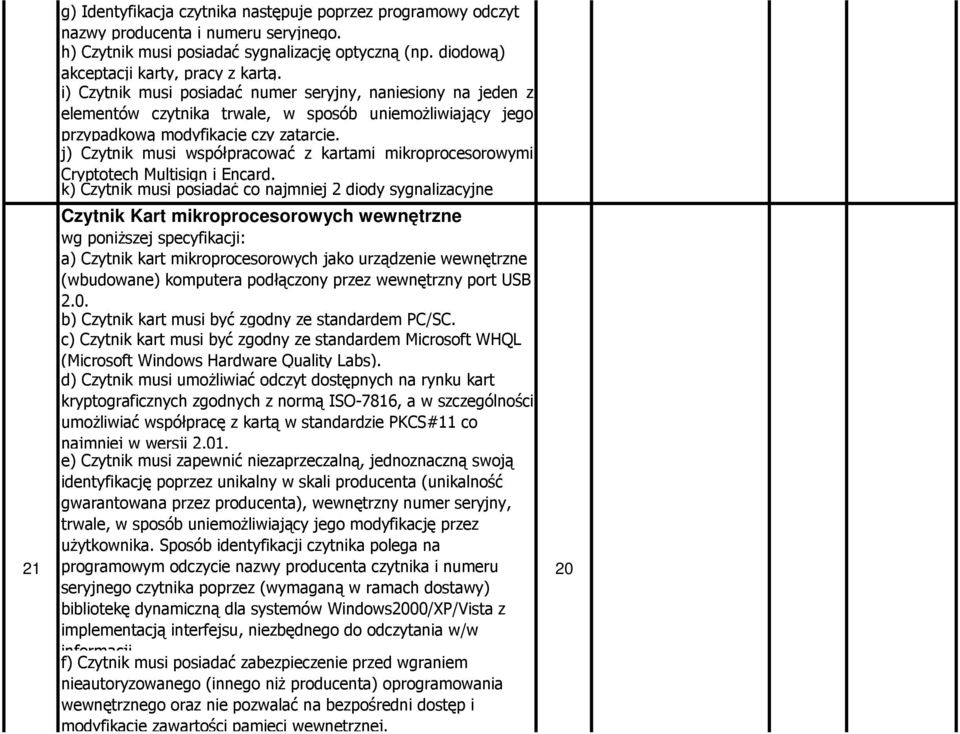 j) Czytnik musi współpracować z kartami mikroprocesorowymi Cryptotech Multisign i Encard.