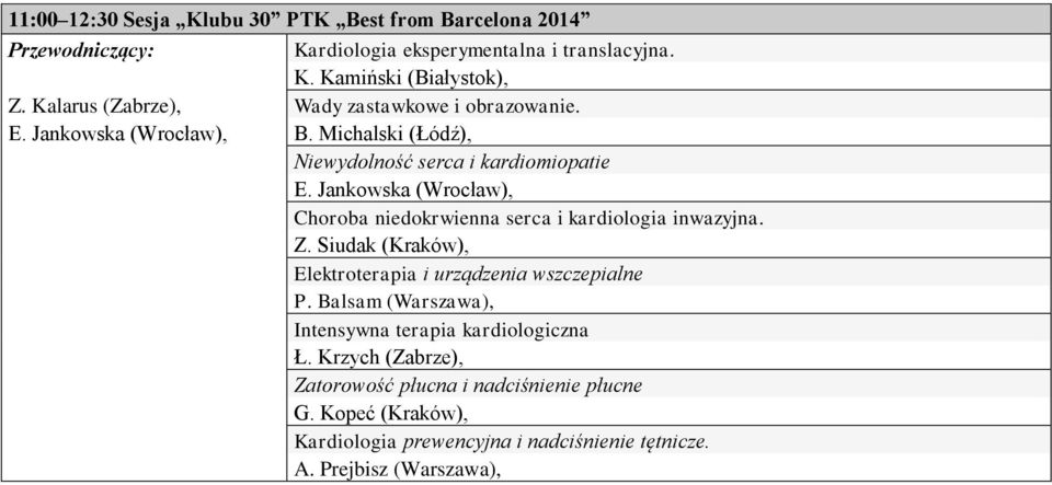 Jankowska (Wrocław), Choroba niedokrwienna serca i kardiologia inwazyjna. Z. Siudak (Kraków), Elektroterapia i urządzenia wszczepialne P.