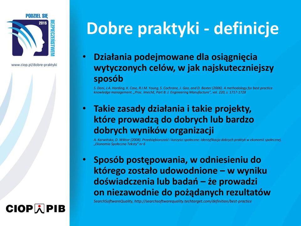 1717-1728 Takie zasady działania i takie projekty, które prowadzą do dobrych lub bardzo dobrych wyników organizacji A. Karwińska, D. Wiktor (2008).