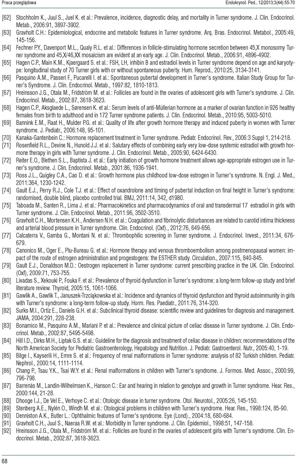 L., Qualy R.L. et al.: Differences in follicle-stimulating hormone secretion between 45, monosomy Turner syndrome and 45,/46, mosaicism are evident at an early age. J. Clin. Endocrinol. Metab.