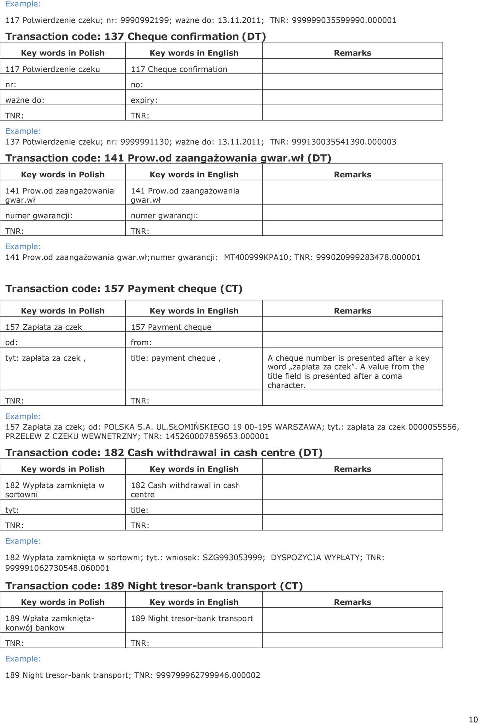 000003 Transaction code: 141 Prow.od zaangażowania gwar.wł (DT) 141 Prow.od zaangażowania gwar.wł numer gwarancji: 141 Prow.od zaangażowania gwar.wł numer gwarancji: 141 Prow.od zaangażowania gwar.wł;numer gwarancji: MT400999KPA10; 999020999283478.