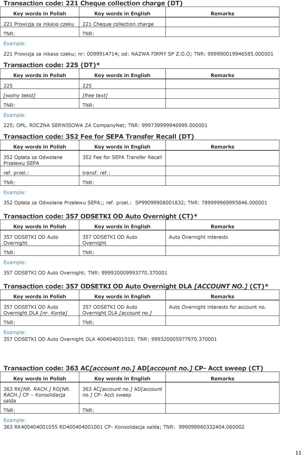 000001 Transaction code: 352 Fee for SEPA Transfer Recall (DT) 352 Opłata za Odwołane Przelewu SEPA ref. przel.: 352 Fee for SEPA Transfer Recall transf. ref.: 352 Opłata za Odwołane Przelewu SEPA;; ref.
