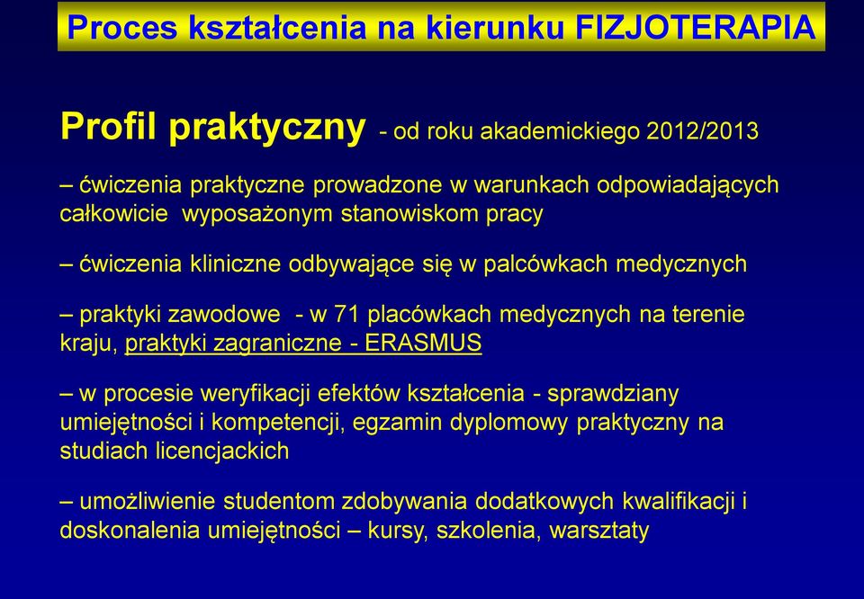 medycznych na terenie kraju, praktyki zagraniczne - ERASMUS w procesie weryfikacji efektów kształcenia - sprawdziany umiejętności i kompetencji,