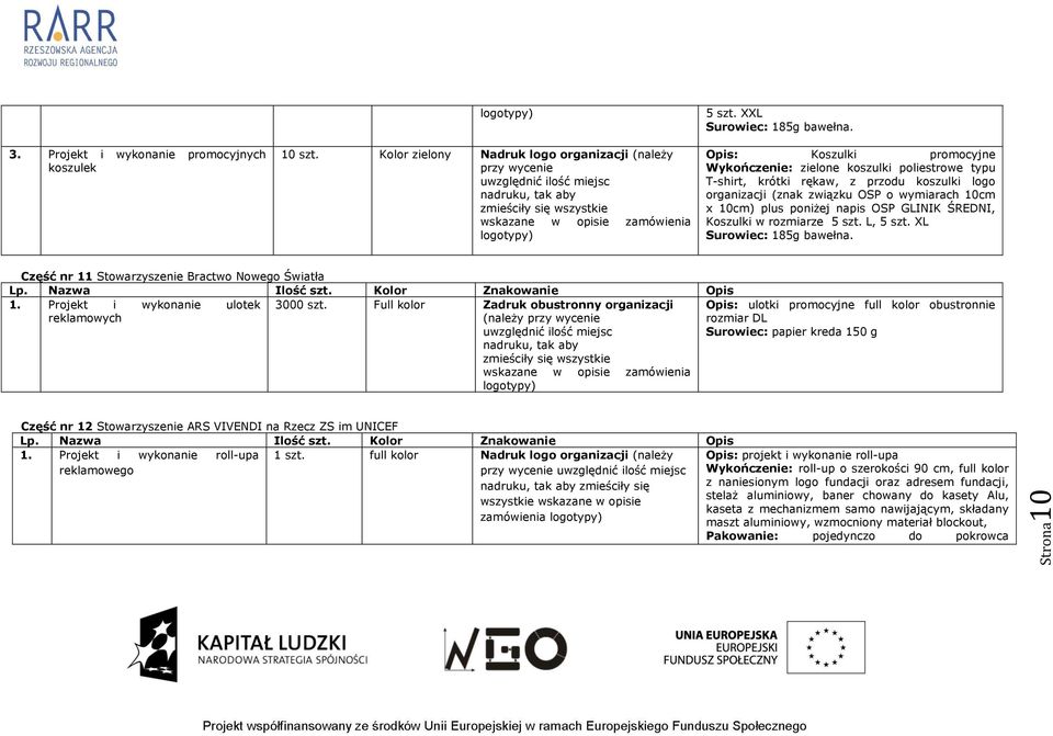 GLINIK ŚREDNI, Koszulki w rozmiarze 5 szt. L, 5 szt. XL Surowiec: 185g bawełna. Część nr 11 Stowarzyszenie Bractwo Nowego Światła 1. Projekt i wykonanie ulotek reklamowych 3000 szt.