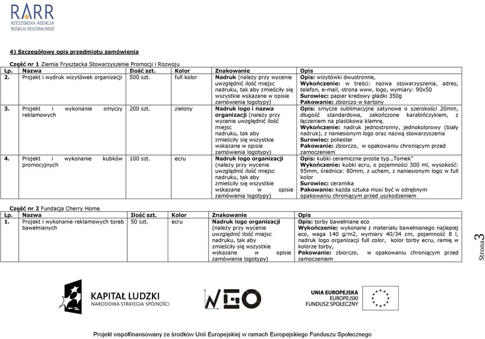gładki 350g 3. Projekt i wykonanie smyczy reklamowych 4. Projekt i wykonanie kubków 200 szt. zielony Nadruk logo i nazwa organizacji (należy przy miejsc 100 szt.