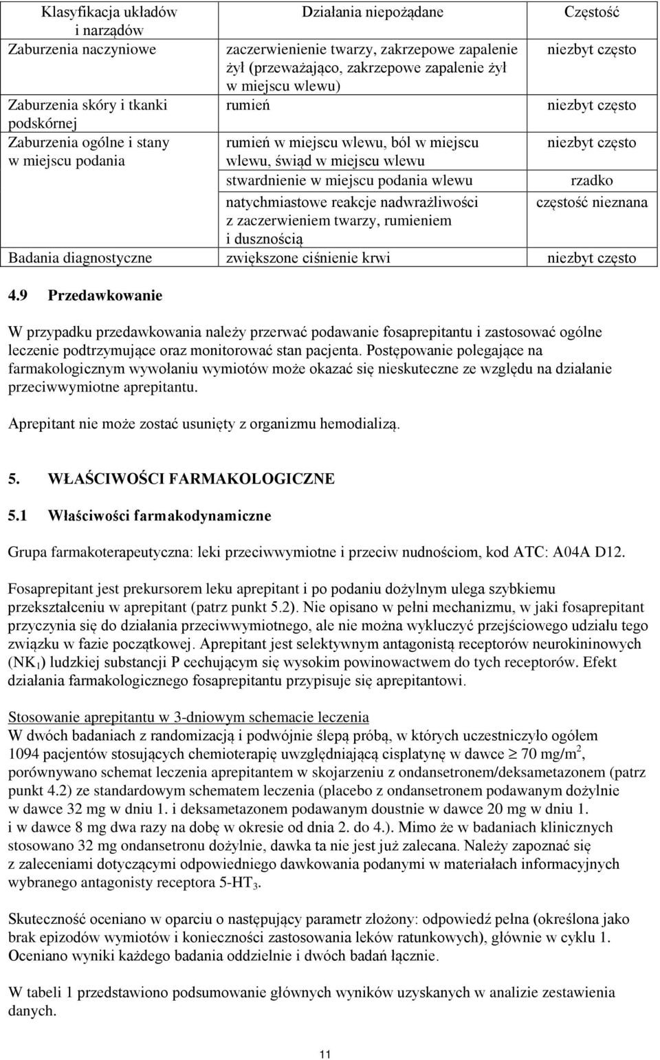 stwardnienie w miejscu podania wlewu rzadko natychmiastowe reakcje nadwrażliwości częstość nieznana z zaczerwieniem twarzy, rumieniem i dusznością Badania diagnostyczne zwiększone ciśnienie krwi