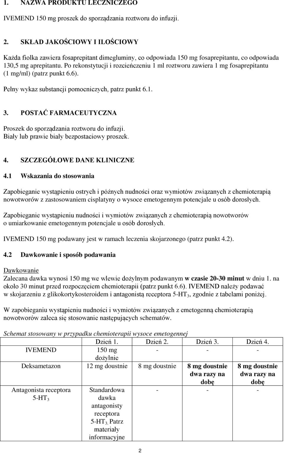 Po rekonstytucji i rozcieńczeniu 1 ml roztworu zawiera 1 mg fosaprepitantu (1 mg/ml) (patrz punkt 6.6). Pełny wykaz substancji pomocniczych, patrz punkt 6.1. 3.