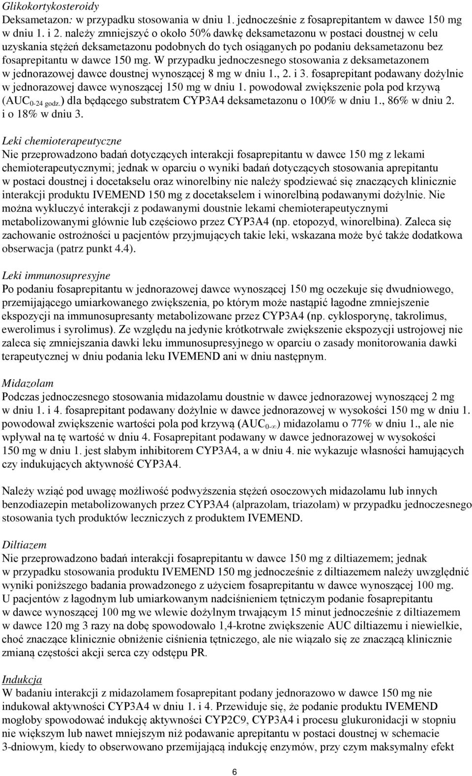 W przypadku jednoczesnego stosowania z deksametazonem w jednorazowej dawce doustnej wynoszącej 8 mg w dniu 1., 2. i 3. fosaprepitant podawany dożylnie w jednorazowej dawce wynoszącej 150 mg w dniu 1.