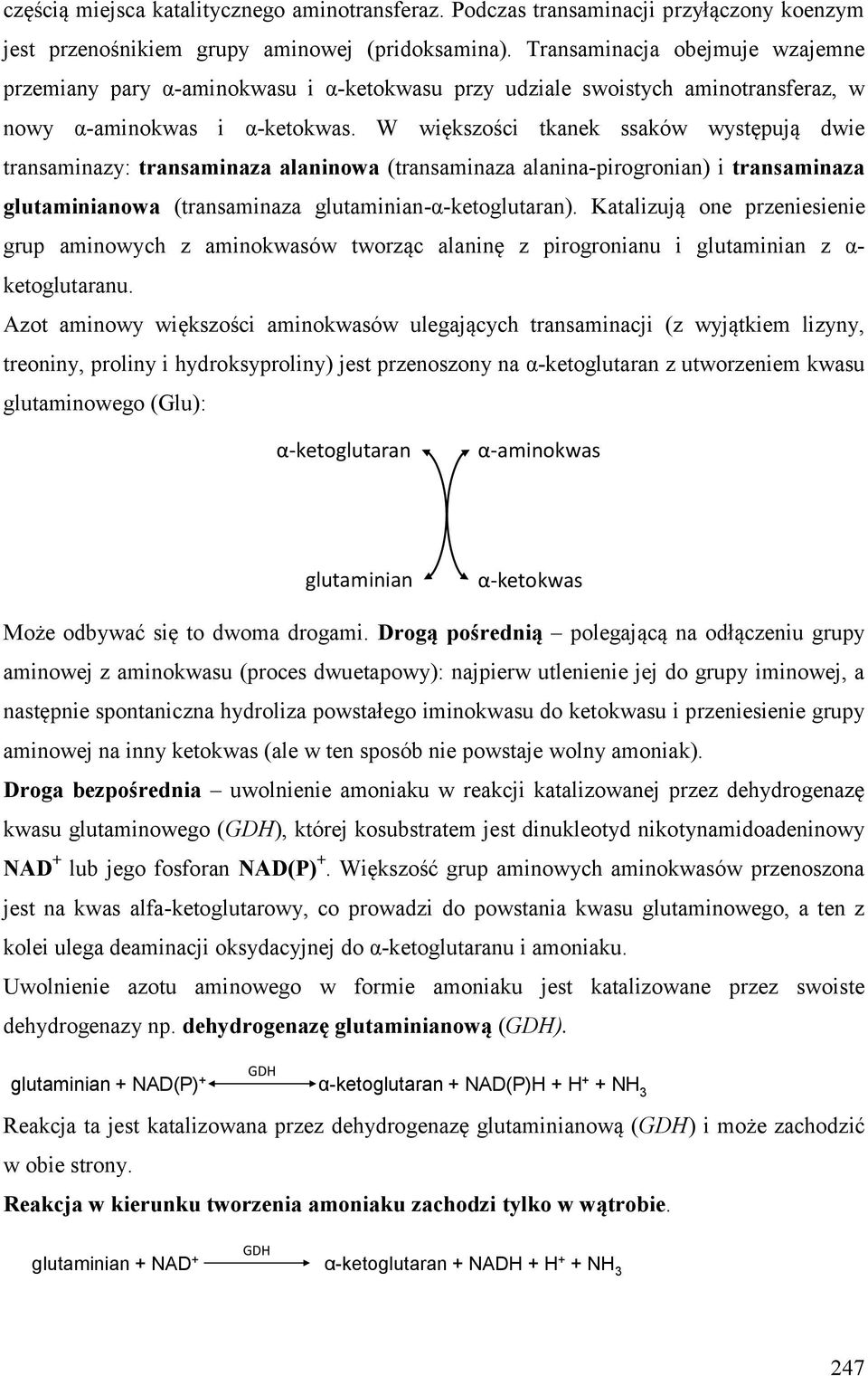 W większości tkanek ssaków występują dwie transaminazy: transaminaza alaninowa (transaminaza alanina-pirogronian) i transaminaza glutaminianowa (transaminaza glutaminian-α-ketoglutaran).