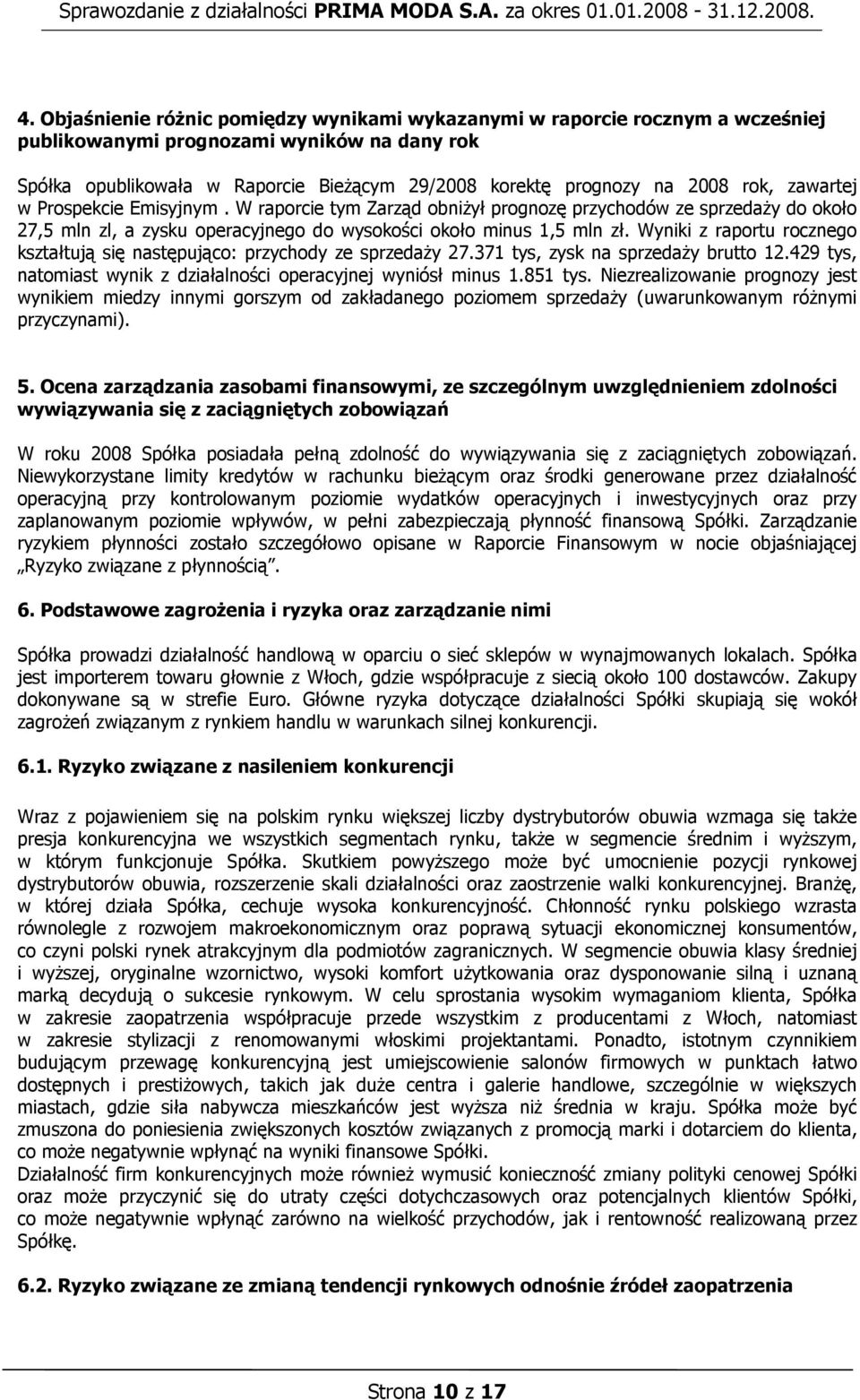 Wyniki z raportu rocznego kształtują się następująco: przychody ze sprzedaży 27.371 tys, zysk na sprzedaży brutto 12.429 tys, natomiast wynik z działalności operacyjnej wyniósł minus 1.851 tys.