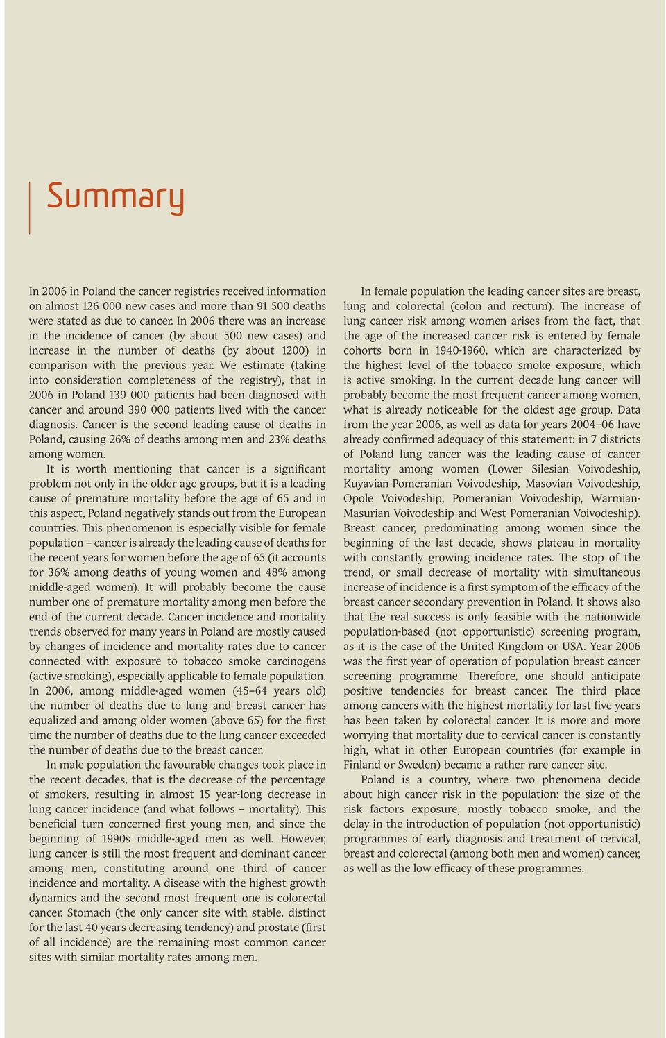 We estimate (taking into consideration completeness of the registry), that in in Poland patients had been diagnosed with cancer and around patients lived with the cancer diagnosis.