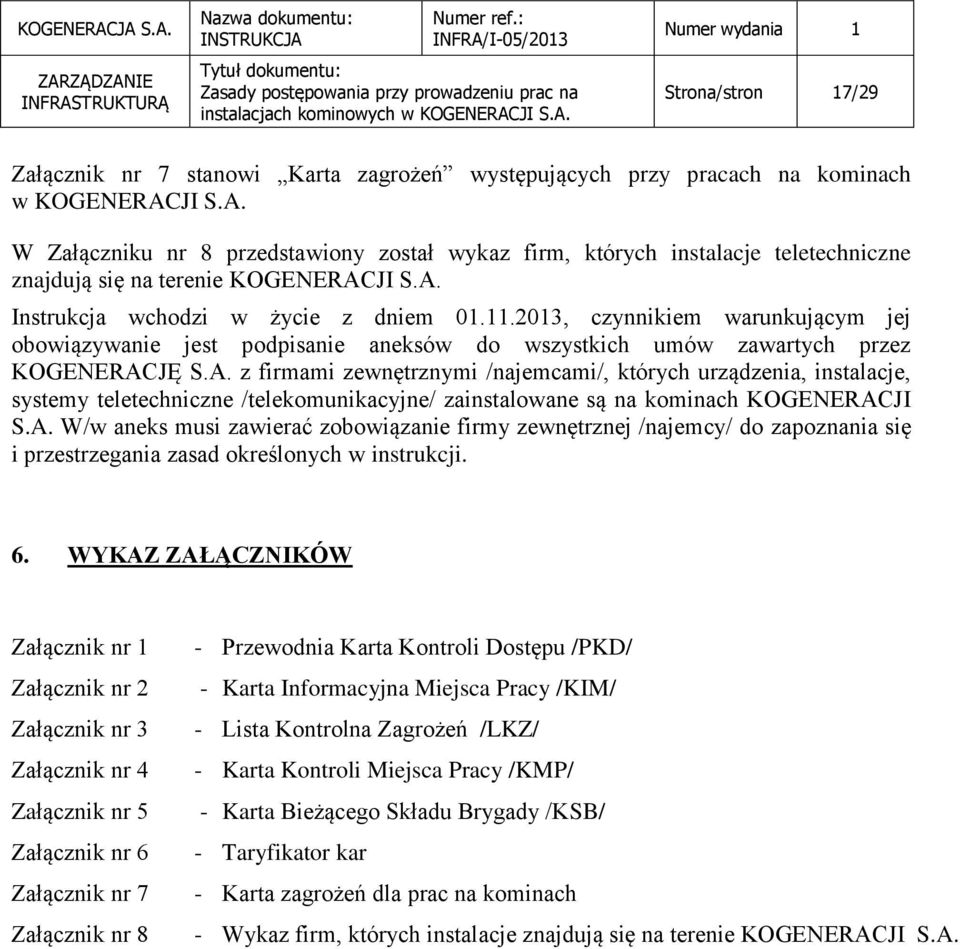 2013, czynnikiem warunkującym jej obowiązywanie jest podpisanie aneksów do wszystkich umów zawartych przez KOGENERAC