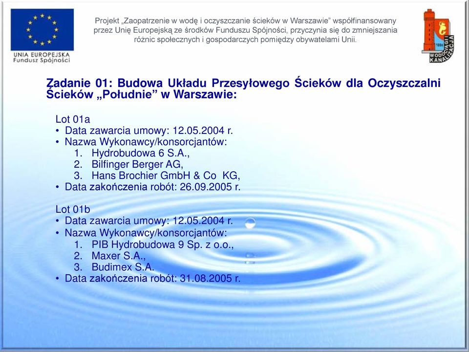 Hans Brochier GmbH & Co KG, Data zakończenia robót: 26.09.2005 r. Lot 01b Data zawarcia umowy: 12.05.2004 r.
