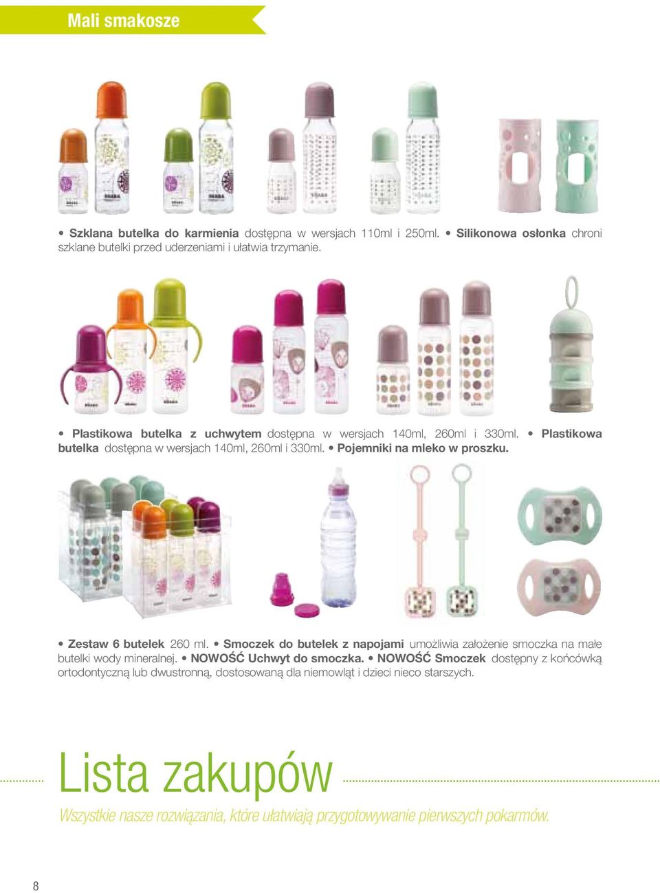 Zestaw 6 butelek 260 ml. Smoczek do butelek z napojami umożliwia założenie smoczka na małe butelki wody mineralnej. NOWOŚĆ Uchwyt do smoczka.