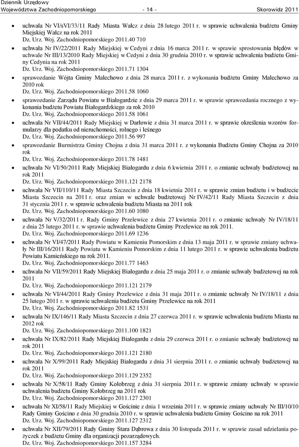 w sprawie sprostowania błędów w uchwale Nr III/13/2010 Rady Miejskiej w Cedyni z dnia 30 grudnia 2010 r. w sprawie uchwalenia budżetu Gminy Cedynia na rok 2011 Dz. Urz. Woj. Zachodniopomorskiego 2011.