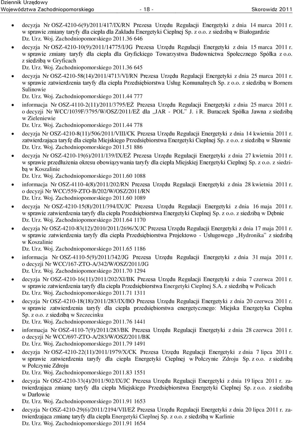 36 646 decyzja Nr OSZ-4210-10(9)/2011/14775/I/JG Prezesa Urzędu Regulacji Energetyki z dnia 15 marca 2011 r.