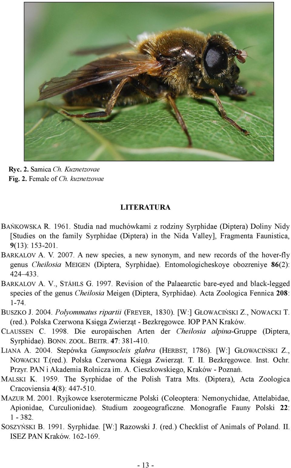 A new species, a new synonym, and new records of the hover-fly genus Cheilosia MEIGEN (Diptera, Syrphidae). Entomologicheskoye obozreniye 86(2): 424 433. BARKALOV A. V., STÅHLS G. 1997.