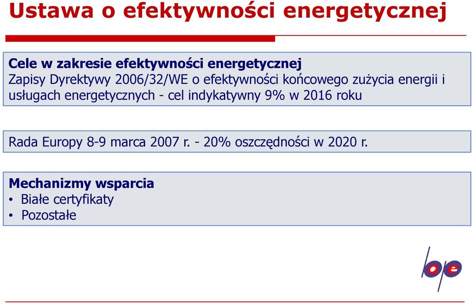 usługach energetycznych - cel indykatywny 9% w 2016 roku Rada Europy 8-9 marca