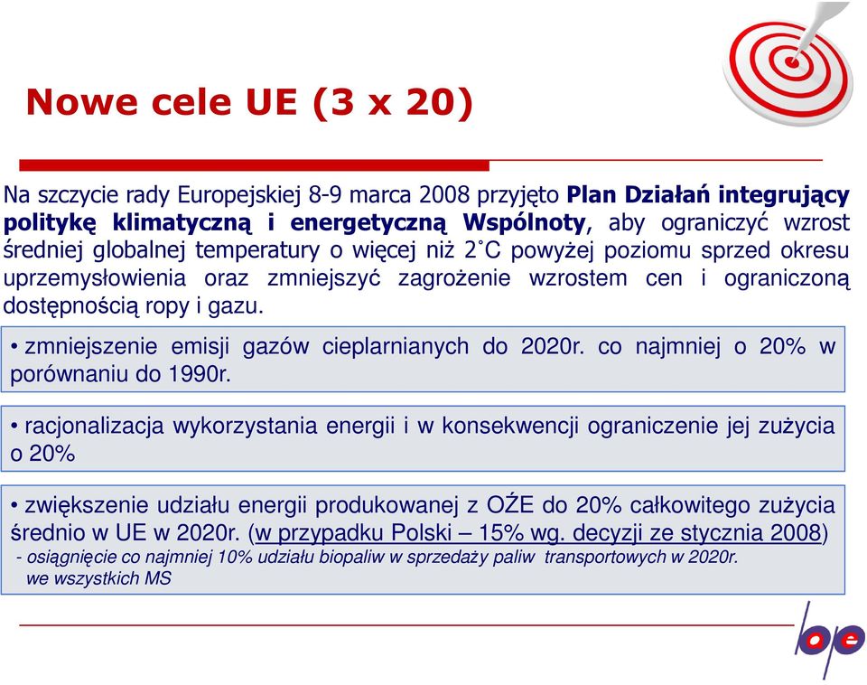 zmniejszenie emisji gazów cieplarnianych do 2020r. co najmniej o 20% w porównaniu do 1990r.