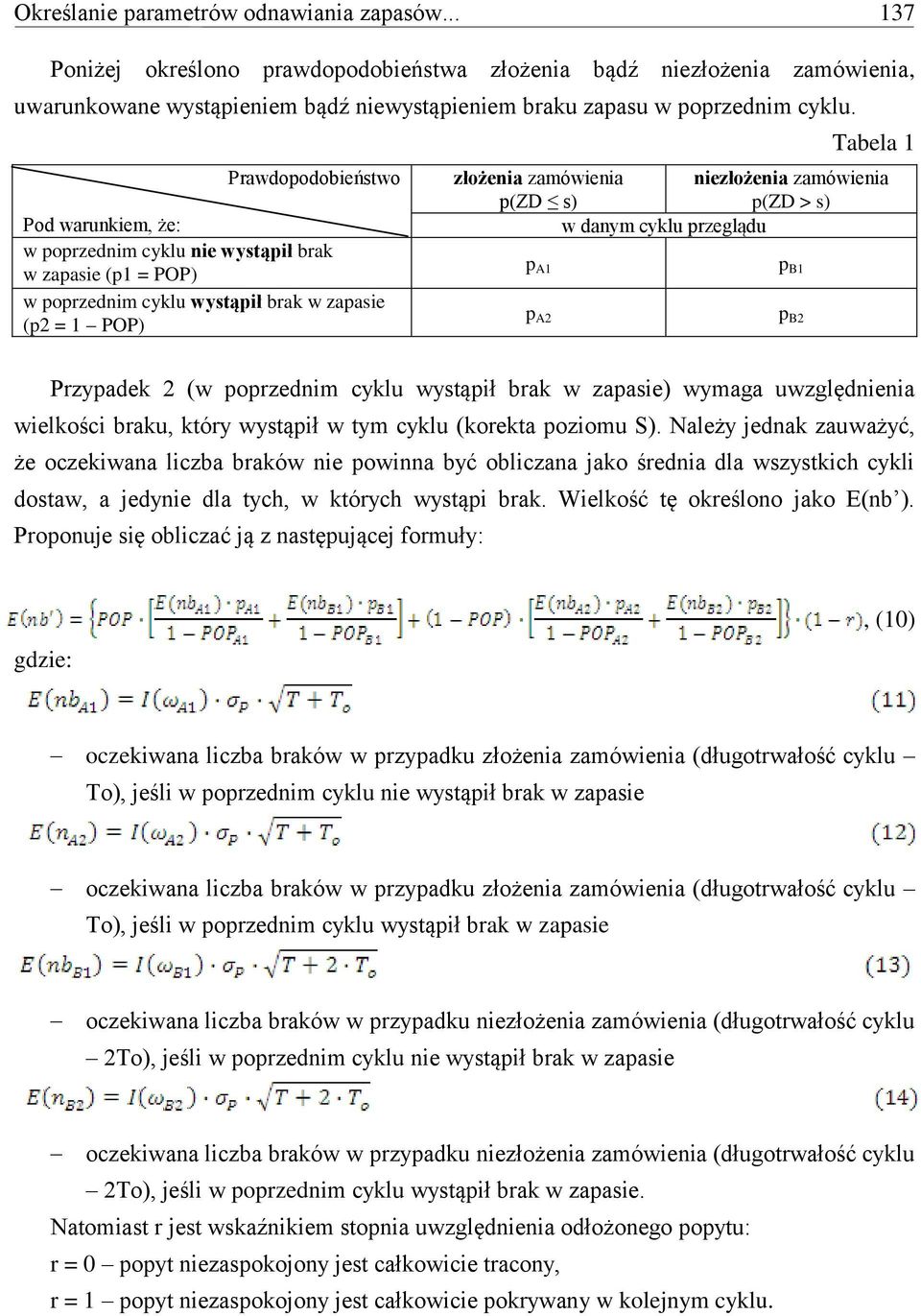 zamówienia p(zd s) p(zd > s) w danym cyklu przeglądu Przypadek 2 (w poprzednim cyklu wystąpił brak w zapasie) wymaga uwzględnienia wielkości braku, który wystąpił w tym cyklu (korekta poziomu S).