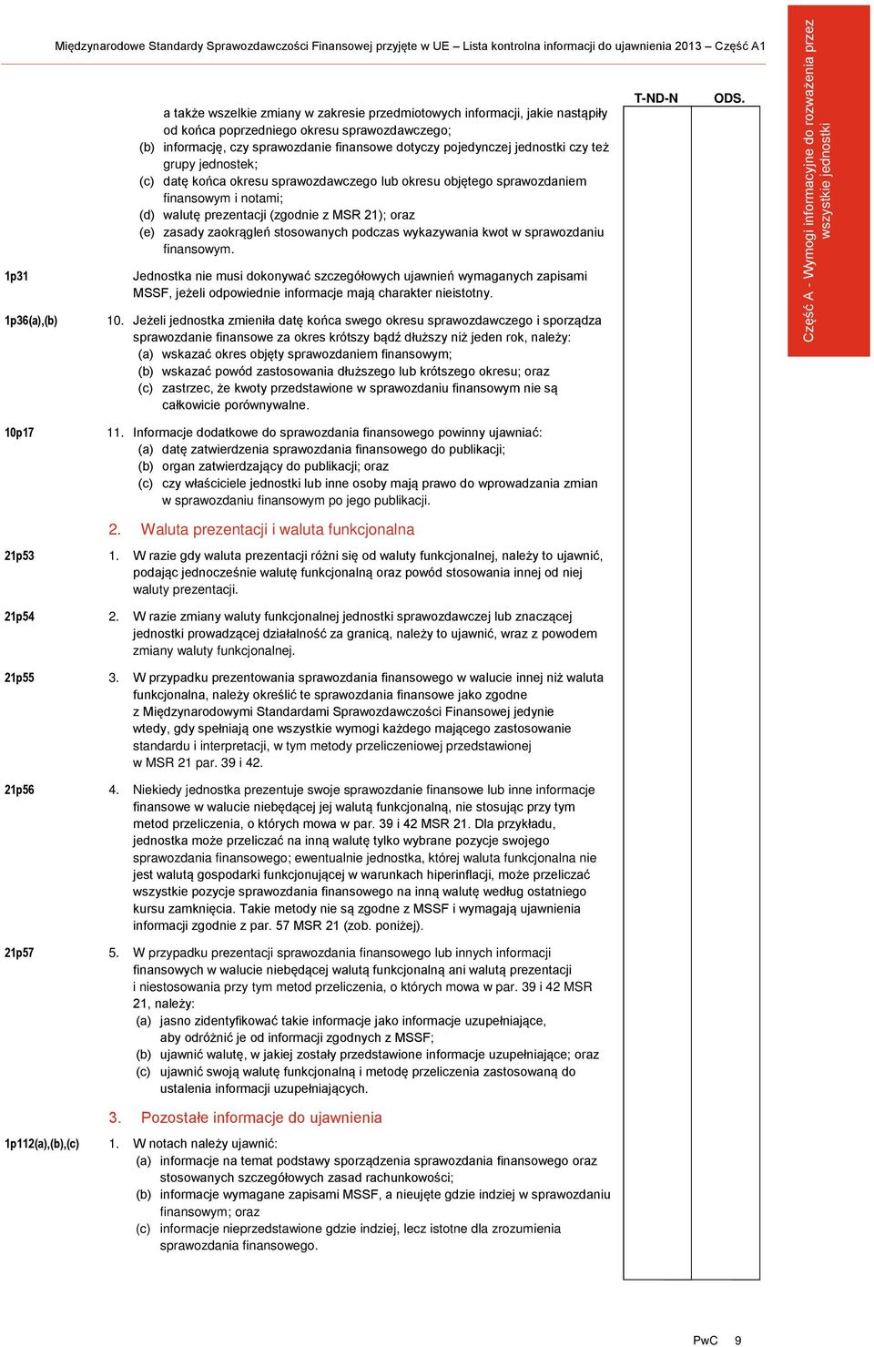 objętego sprawozdaniem finansowym i notami; (d) walutę prezentacji (zgodnie z MSR 21); oraz (e) zasady zaokrągleń stosowanych podczas wykazywania kwot w sprawozdaniu finansowym.