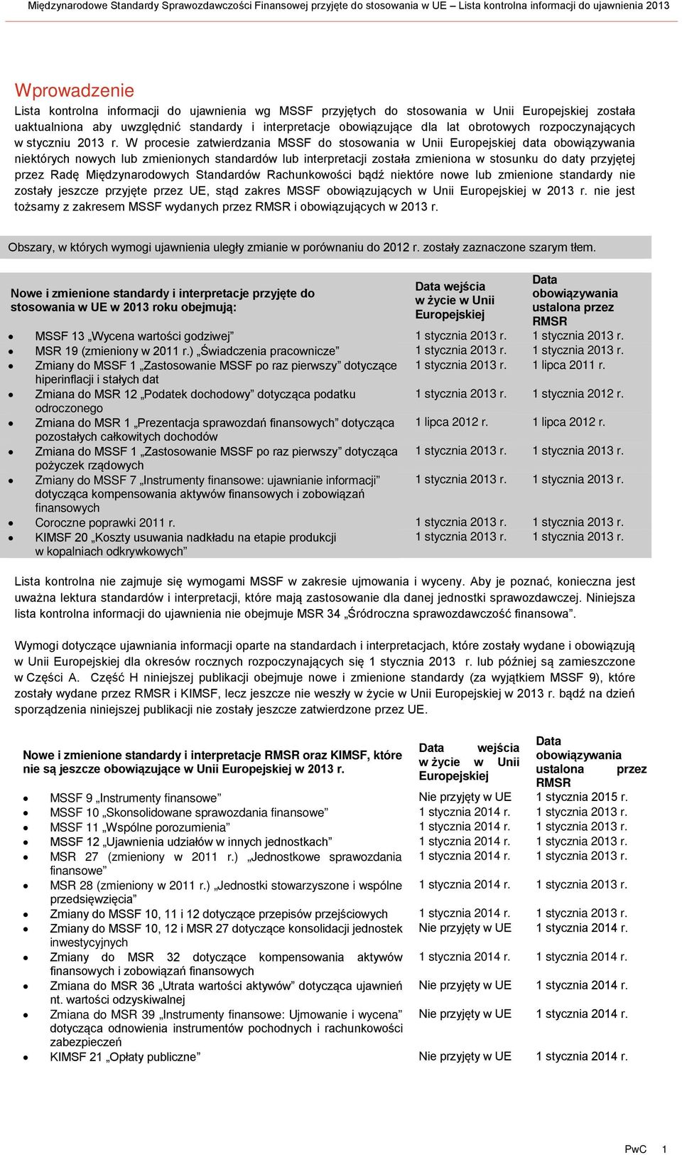 W procesie zatwierdzania MSSF do stosowania w Unii Europejskiej data obowiązywania niektórych nowych lub zmienionych standardów lub interpretacji została zmieniona w stosunku do daty przyjętej przez