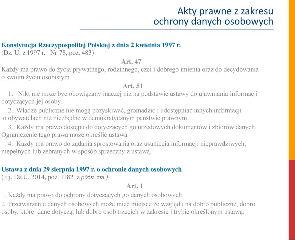 Nikt nie może być obowiązany inaczej niż na podstawie ustawy do ujawniania informacji dotyczących jej osoby. 2.