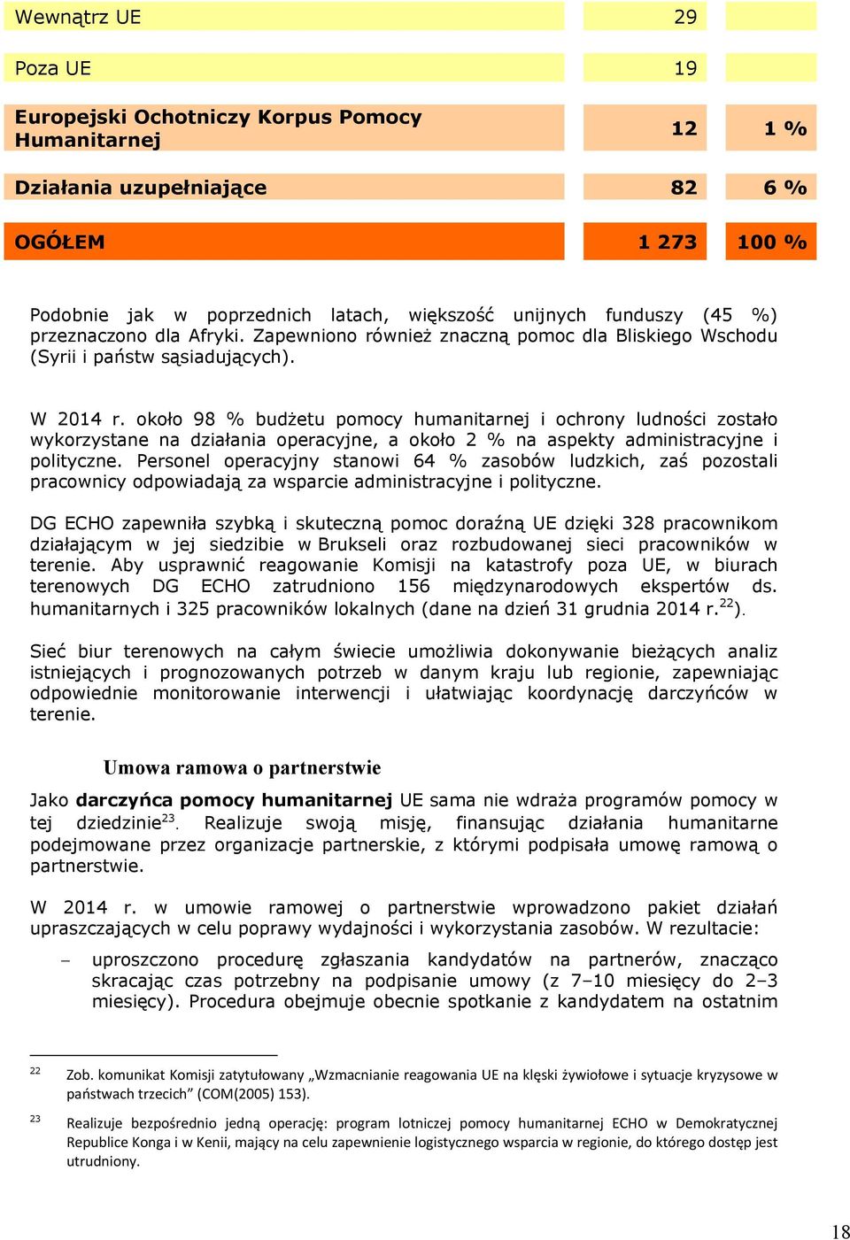 około 98 % budżetu pomocy humanitarnej i ochrony ludności zostało wykorzystane na działania operacyjne, a około 2 % na aspekty administracyjne i polityczne.